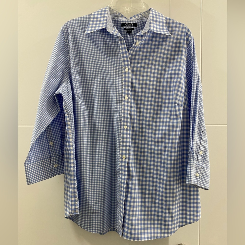 Women’s Chap by Ralph Lauren 3/4 Button Down Gingham Shirt in 1X. No Iron